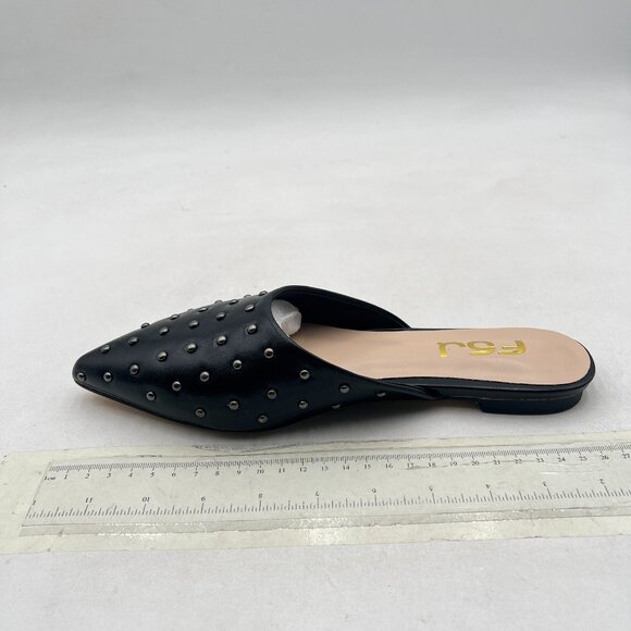 FSJ Black Pointed Toe Flats Mules Sandals Studded Backless Slip On Romantic Shoe - Picture 2 of 8